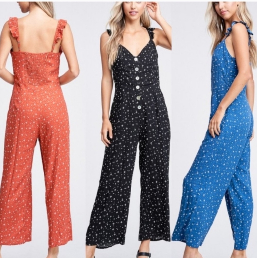 NWT! PICK YOUR COLOR! Boho Rust Orange Boho Rayon Diamond Print Jumpsuit